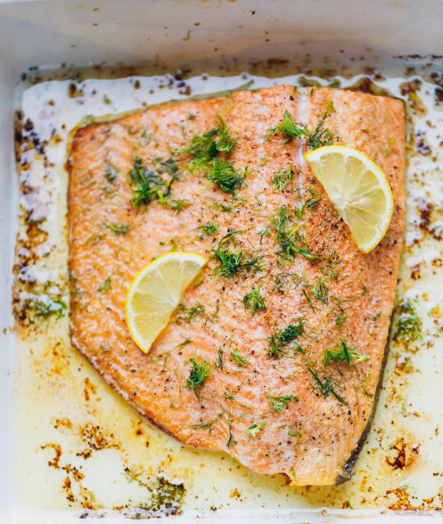 low carb baked salmon with lemon and dill a quick and easy dinner idea