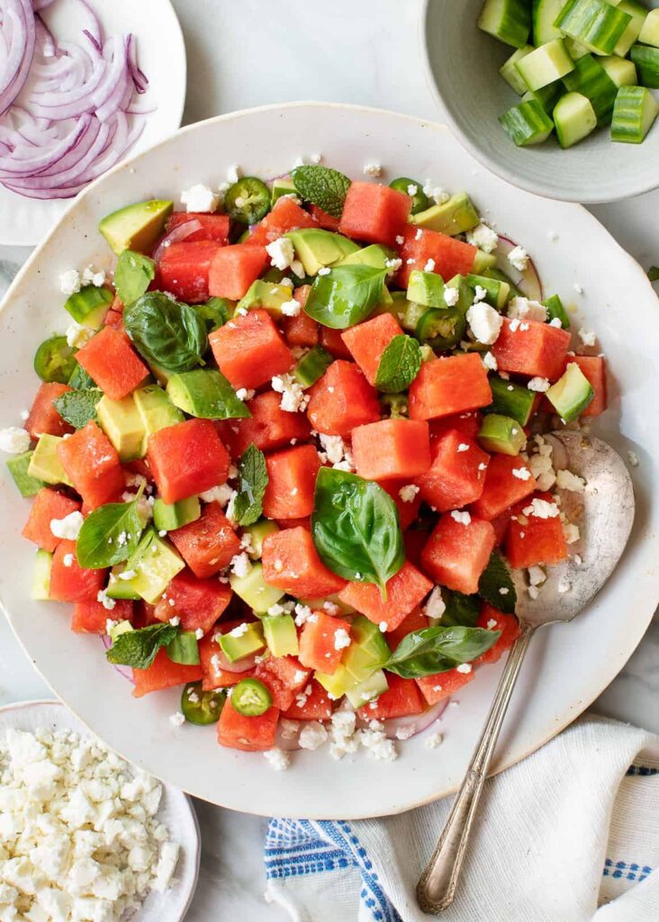 summer bbq must have homemade watermelon salad with feta and mint