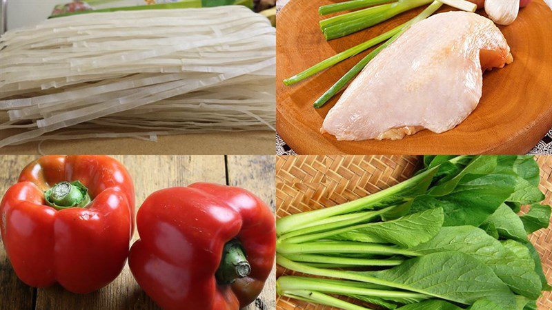 Ingredients for the dish 2 ways to make stir-fried pho with chicken