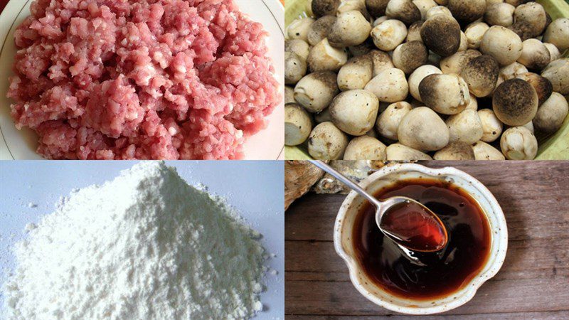 Ingredients for fried meatballs wrapped in cheese and mushrooms