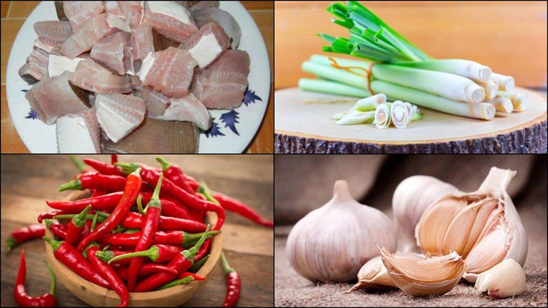 Ingredients for stir-fried stingray, stingray stir-fried with lemongrass and chili