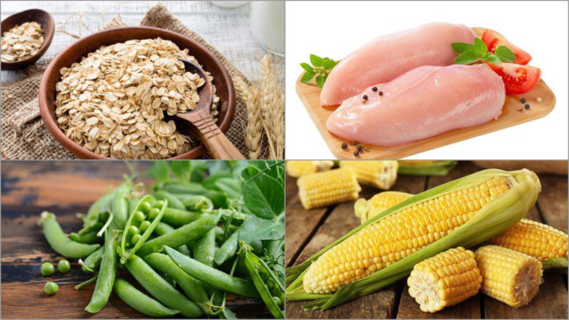 Ingredients for shrimp and chicken breast oatmeal soup