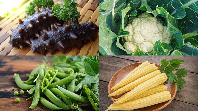 Ingredients for stir-fried sea cucumber with shiitake mushrooms and stir-fried vegetables