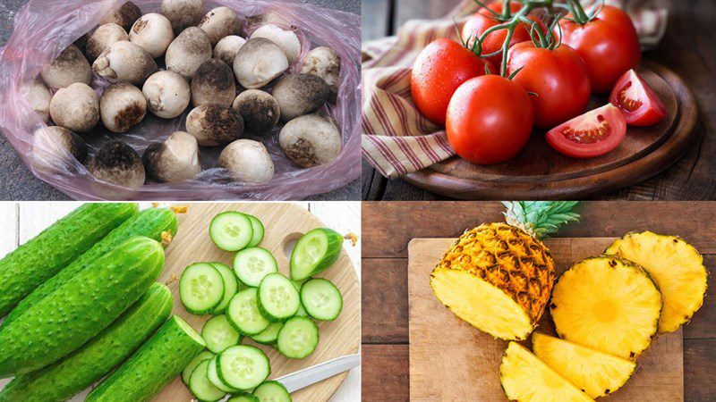 Ingredients for stir-fried straw mushrooms with vegetables