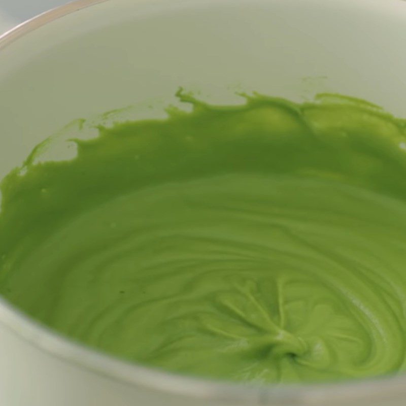 Step 4 Double boiler method for matcha powder mixture Green tea (matcha) cheese tart