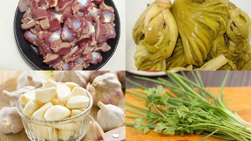 Ingredients for the dish of stir-fried chicken intestines with pickled mustard greens