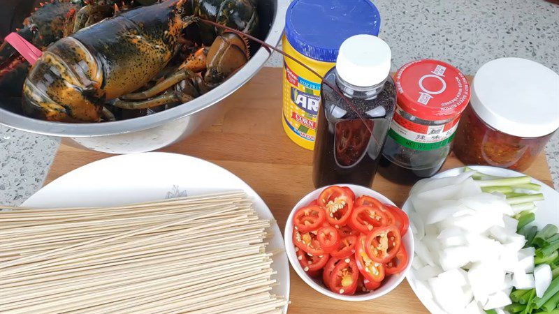 Ingredients for lobster stir-fry with XO sauce