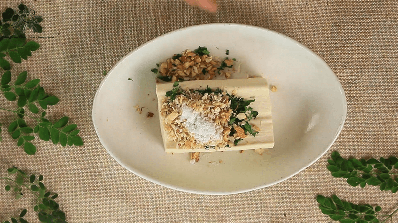 Step 2 Stuff the tofu for Moringa Tofu Cake