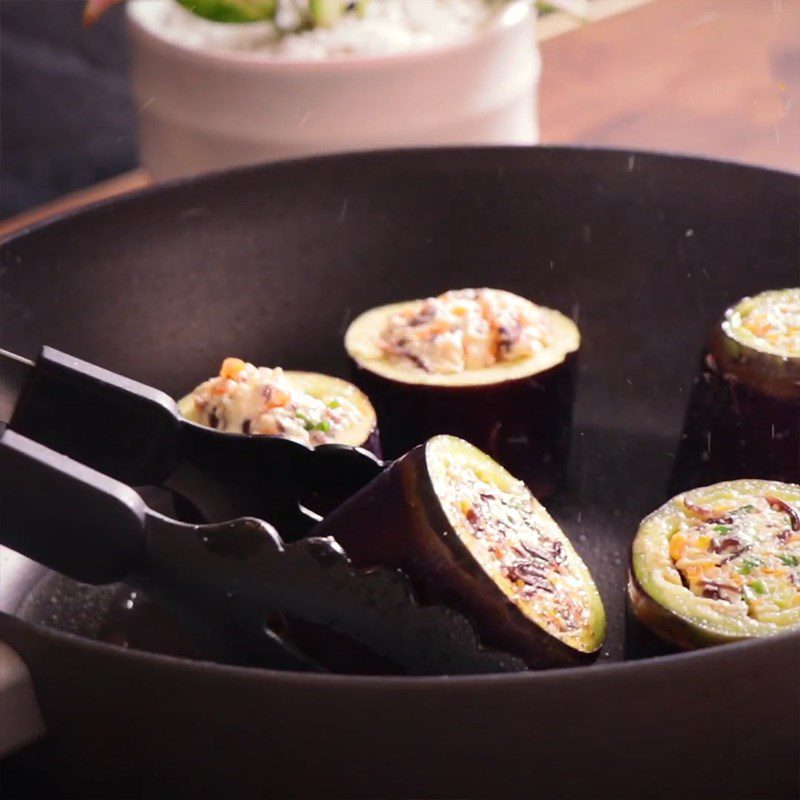 Step 3 Stuffing and frying eggplant Stuffed eggplant with tofu