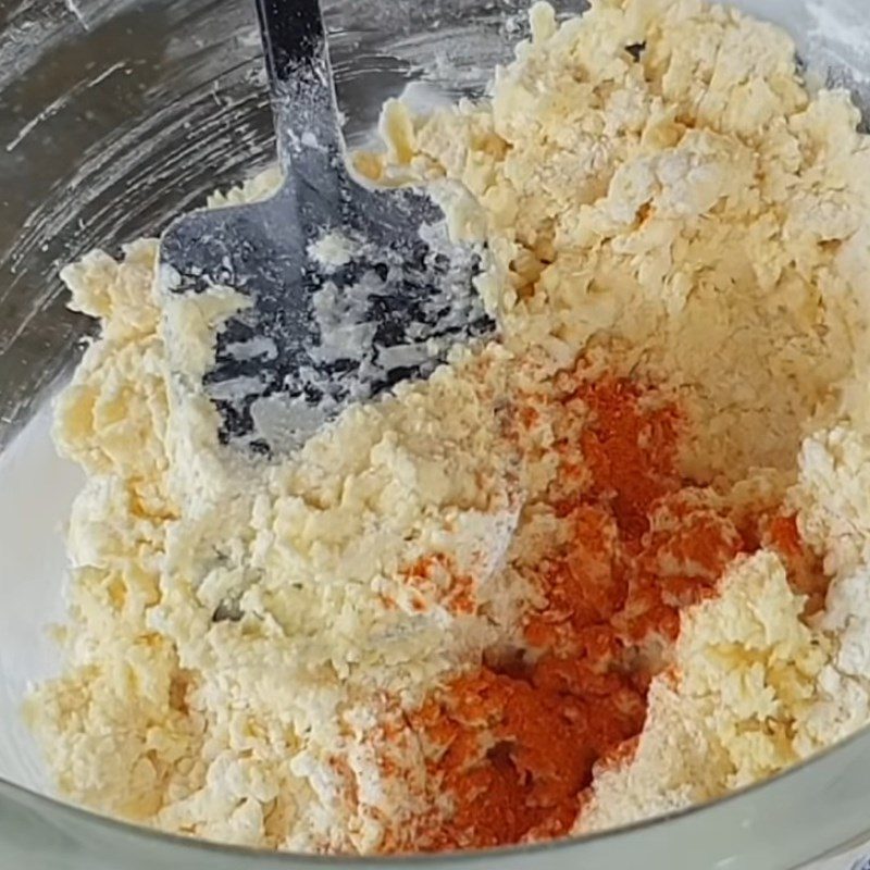 Step 3 Sift flour, mix food coloring Orange cheese tart