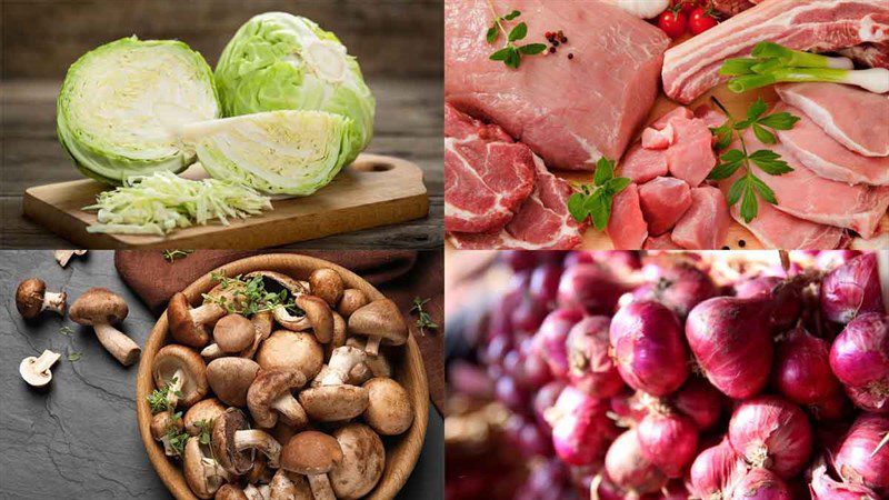 Ingredients for the dish of cabbage rolls with meat