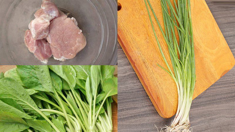 Ingredients for sweet mustard greens soup with minced meat