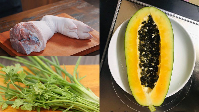 Ingredients for the dish of papaya soup with pig's trotters