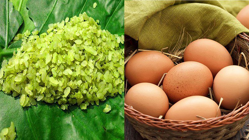 Ingredients for 2 ways to make green sticky rice fried eggs