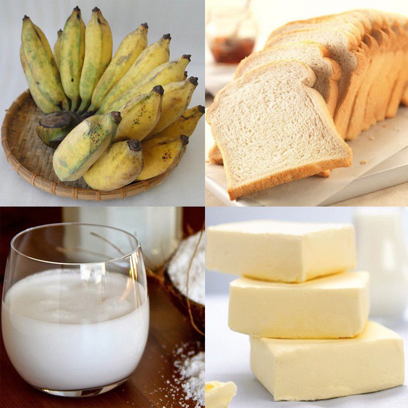 Ingredients for the dish 3 ways to make baked banana with fresh milk and coconut milk