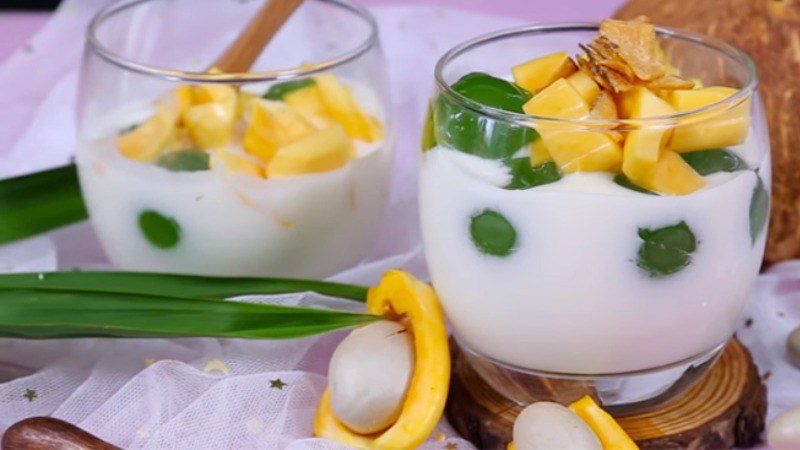 Jackfruit yogurt with pandan jelly