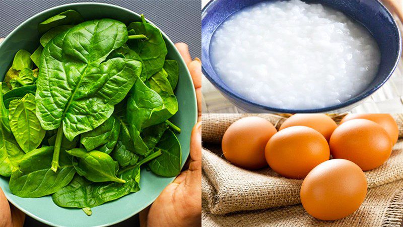 Ingredients for chicken egg spinach porridge