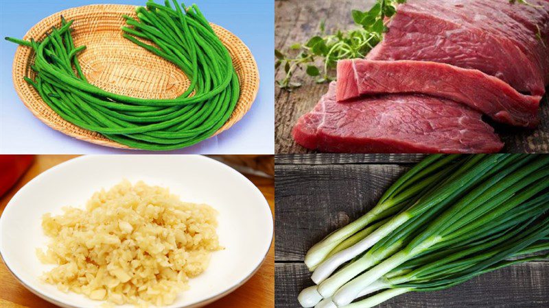 Ingredients for stir-fried green beans with beef and pork