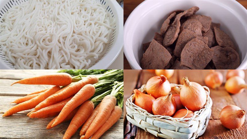 Ingredients for the dish of stir-fried rice noodles with vegetarian beef