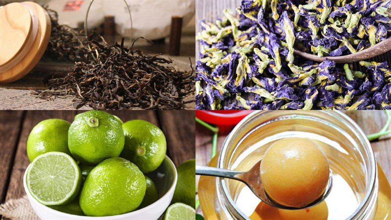 Ingredients for the dish 2 ways to make Hong Kong lemon tea and butterfly pea flower lemon tea