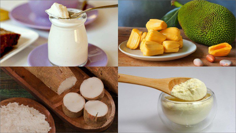 Ingredients for jackfruit yogurt with tapioca pearls