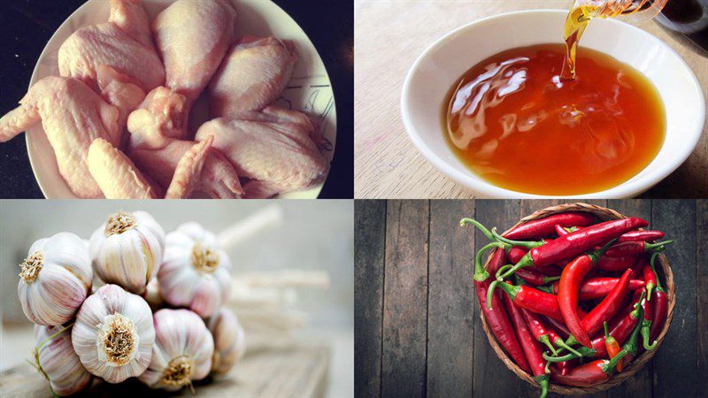 Ingredients for fried chicken with fish sauce, garlic, and chili