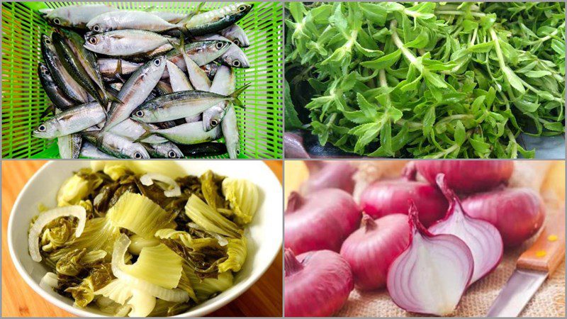 Ingredients for sour fish soup with pickled vegetables