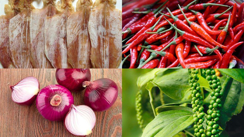 Ingredients for fried squid with pepper