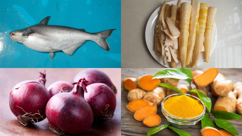 Ingredients for braised catfish with bamboo shoots