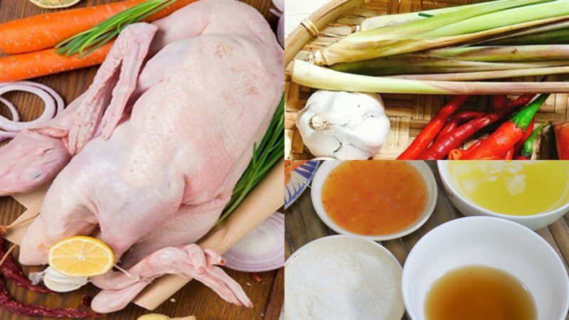 Ingredients for the dish 2 ways to make fried duck with fish sauce, lemongrass, and chili, and fried sesame