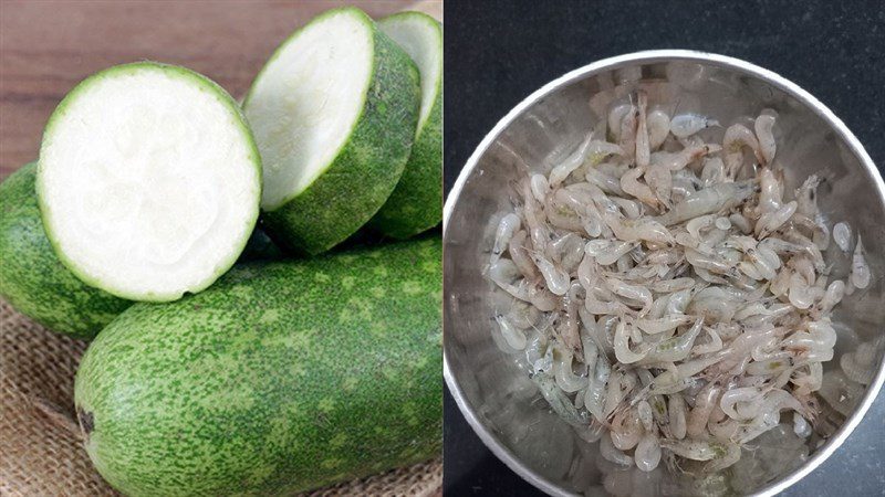 Ingredients for the dish of bottle gourd soup with shrimp