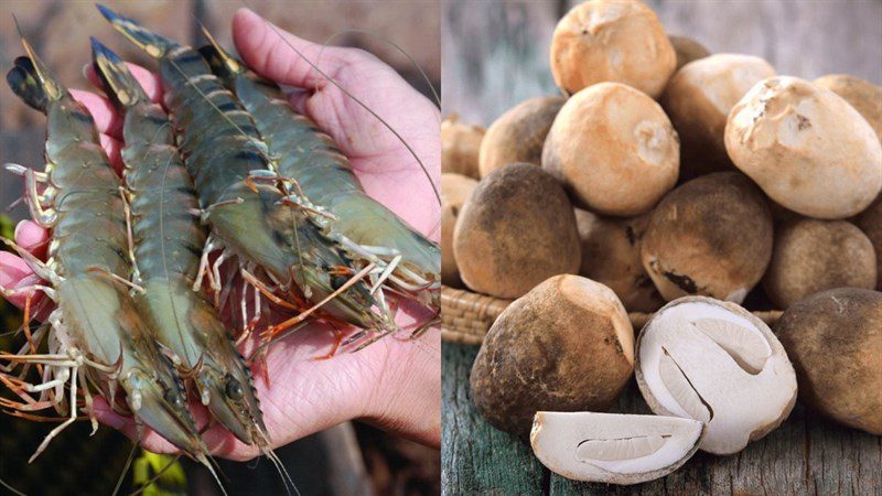 Ingredients for stir-fried shrimp with straw mushrooms