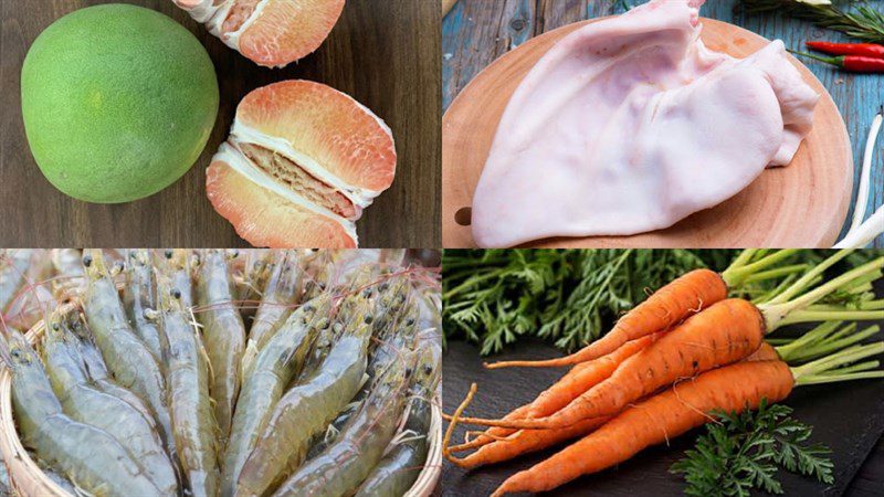 Ingredients for grapefruit salad with pig ears