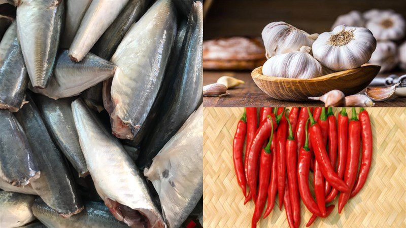 Ingredients for mackerel braised with garlic and chili