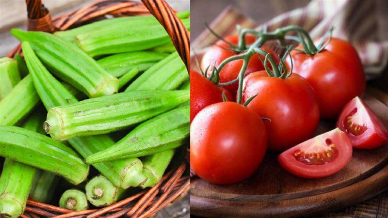 Ingredients for stir-fried okra with tomatoes