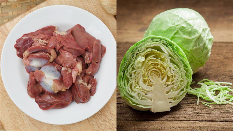 Ingredients for chicken intestines stir-fried with cabbage