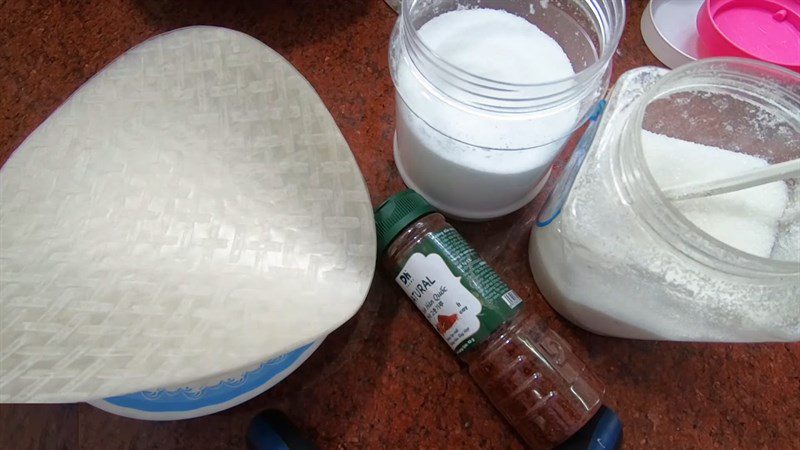 Ingredients for crispy fried rice paper sprinkled with chili salt, rice paper snack