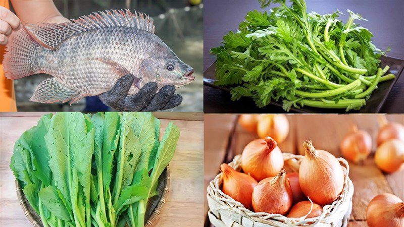 Ingredients for the soup dish with chrysanthemum and tilapia