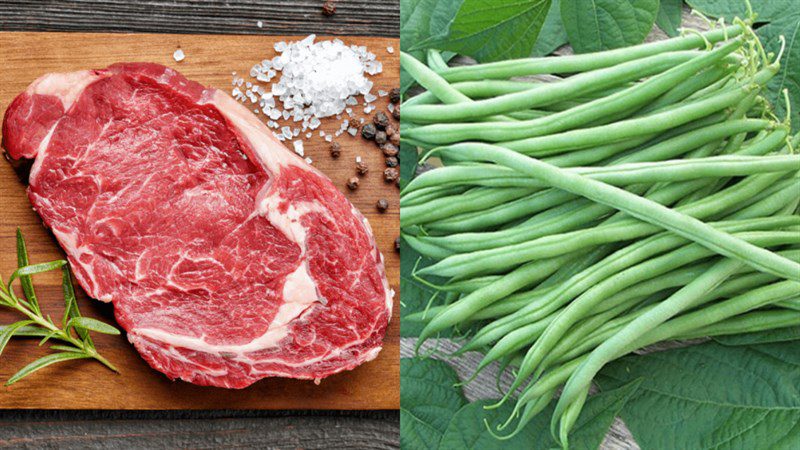 Ingredients for stir-fried beef with green beans (string beans)