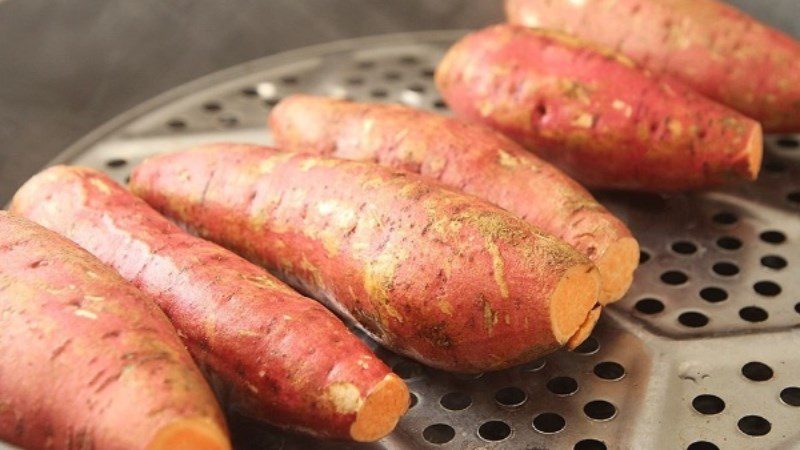 Steam the sweet potato when the water is boiling