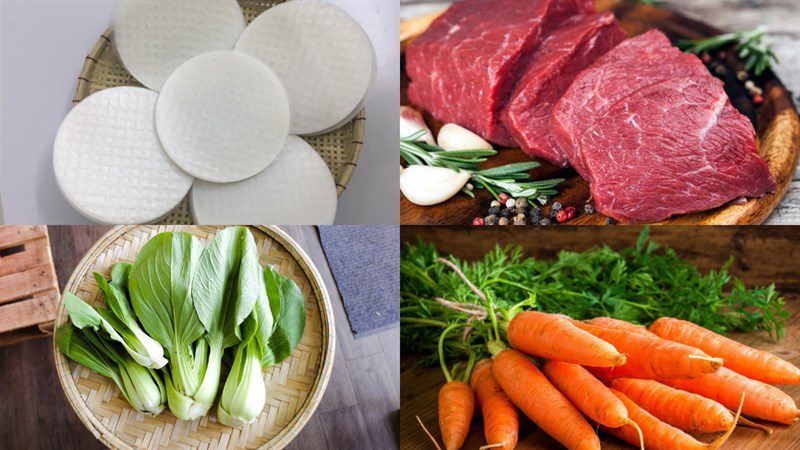 Ingredients for 2 ways to make crispy pan-fried pho with beef