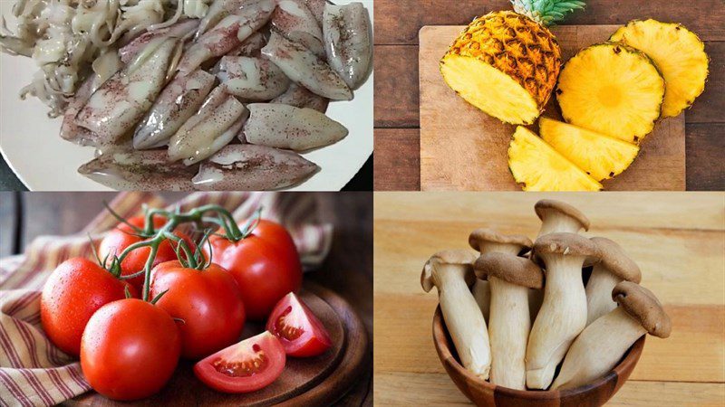 Ingredients for stir-fried squid with pineapple and garlic