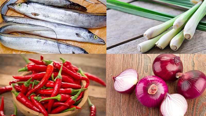 Ingredients for fried grouper with lemongrass and chili