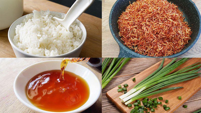 Ingredients for fried rice cake with fish sauce served with shrimp floss