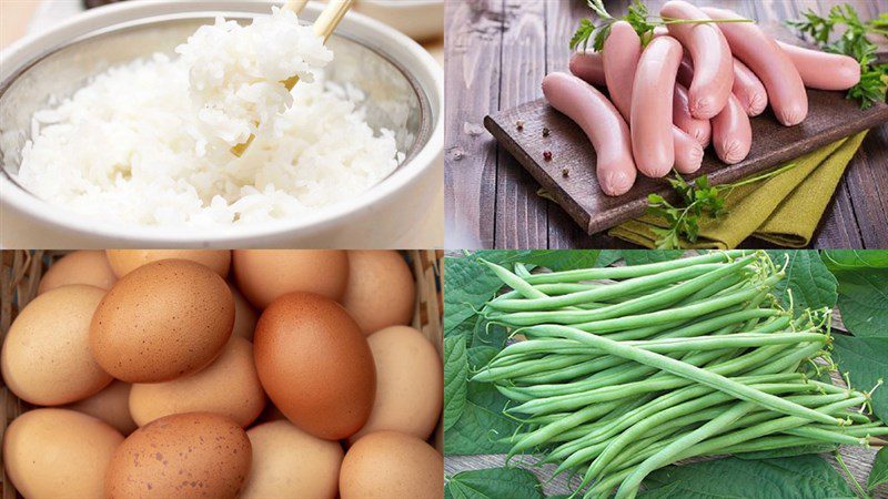 Ingredients for fried rice with sausage