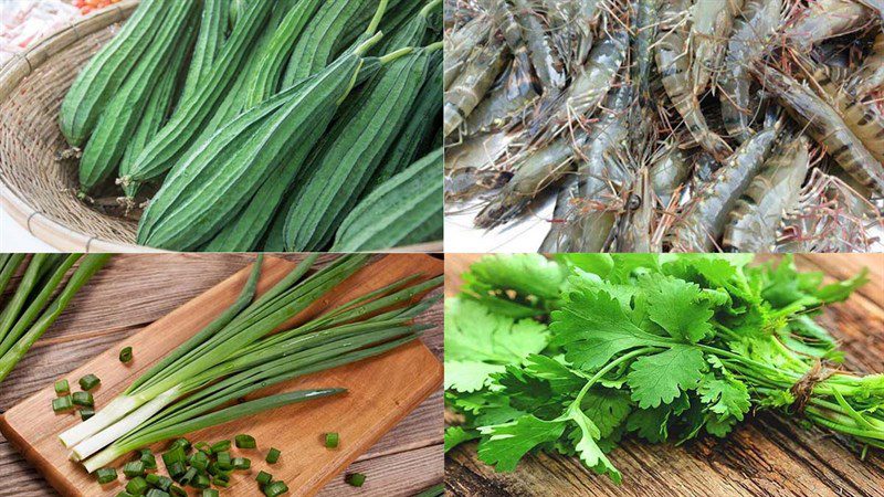 Ingredients for the dish of fresh shrimp loofah soup