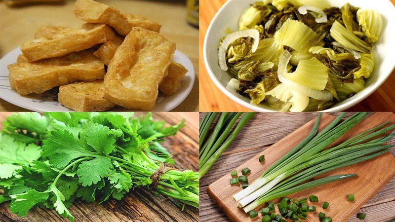 Ingredients for the dish braised tofu with sour mustard greens