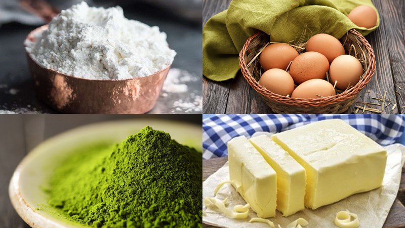 Ingredients for green tea cream puff - matcha cream puff