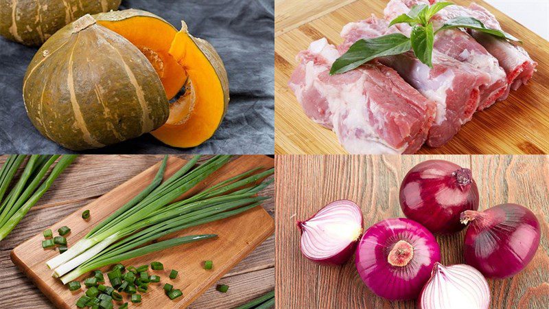 Ingredients for pumpkin soup with pork ribs