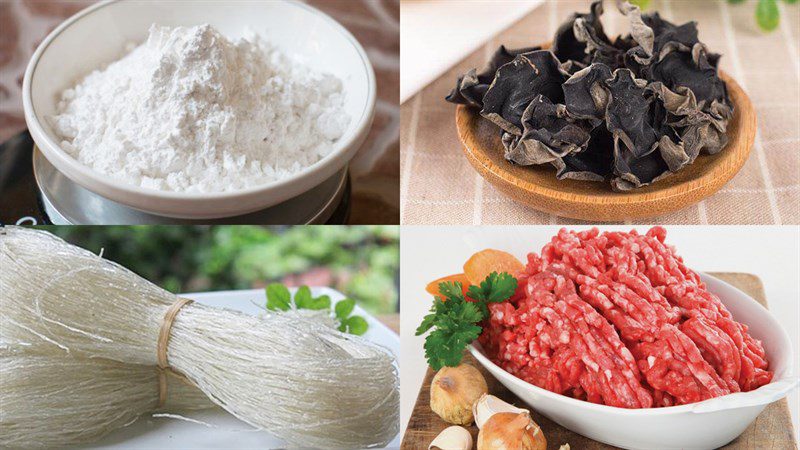 Ingredients for the dish of sticky rice cake with meat and scallop filling